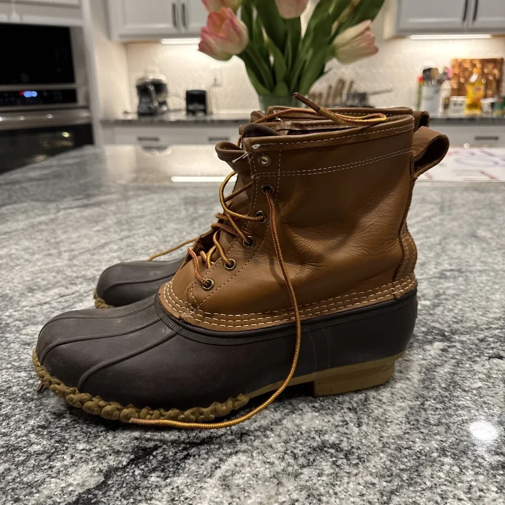 L.L.Bean Bean Boots Women's 10 Brown Duck Boots Lace Up Rubber‎ Rain Snow